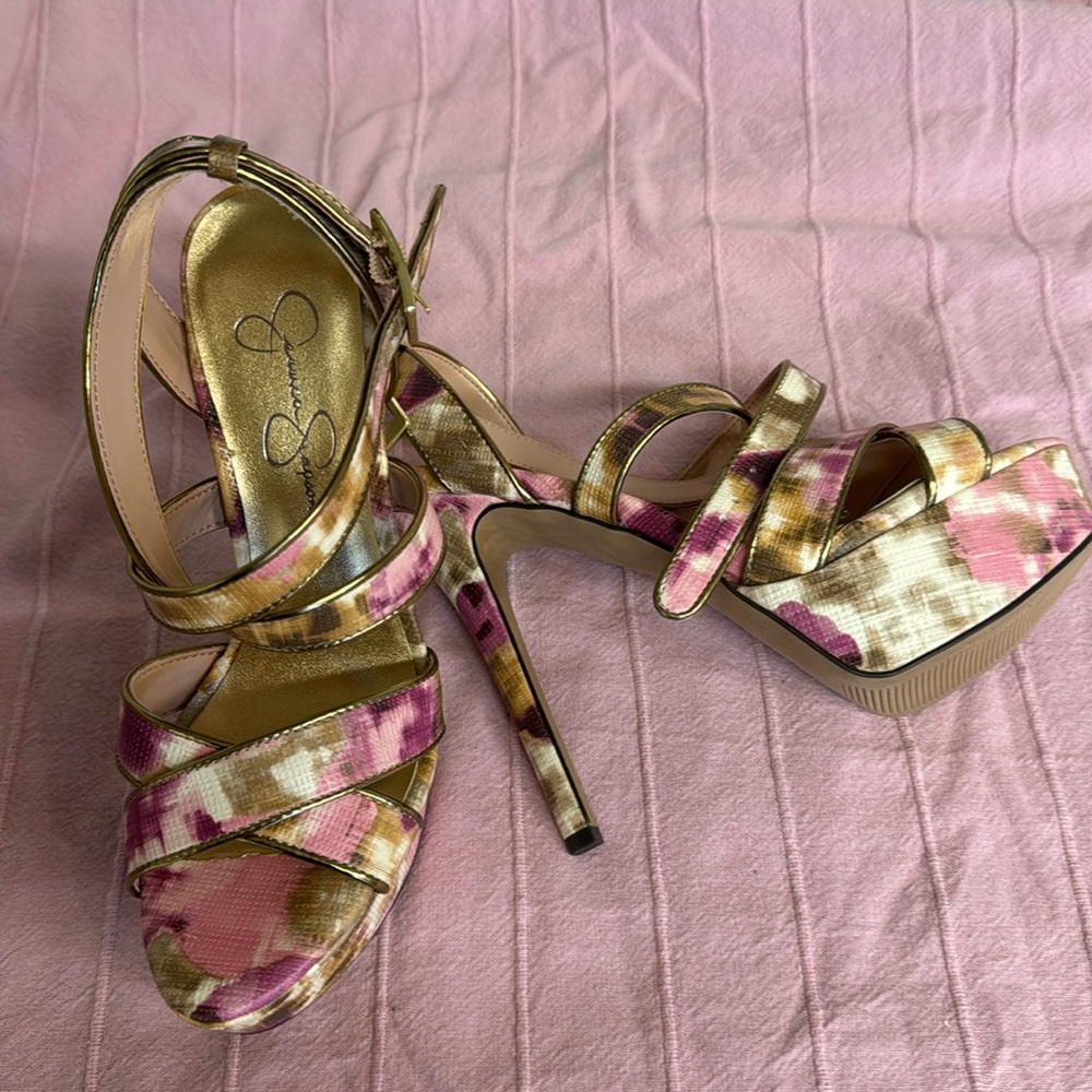 Jessica Simpson pink multicolored approximately 5” heels.